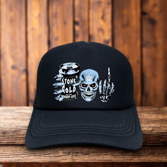 Stone Cold Steve Austin Mens Trucker Hat Black 100% Whoop Ass Wrestling Cap - Picture 1 of 4